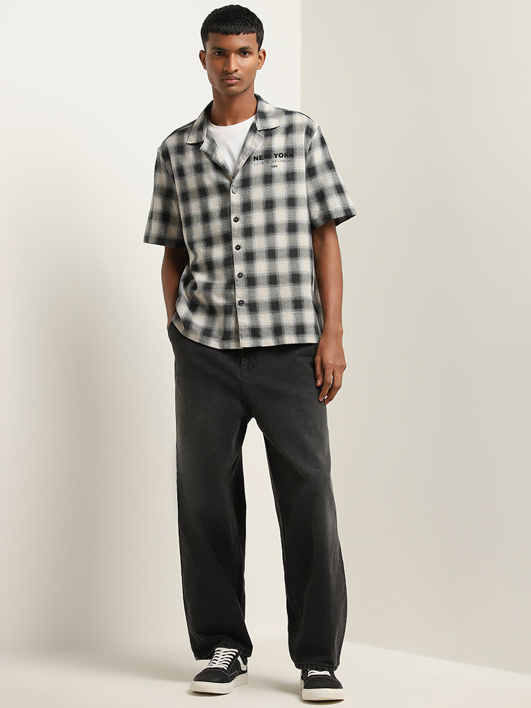 Nuon Black Checkered Relaxed-Fit Shirt