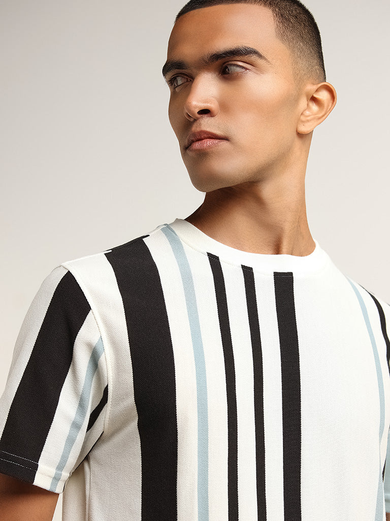 Nuon Multicolour Striped Cotton Blend Slim Fit T-Shirt