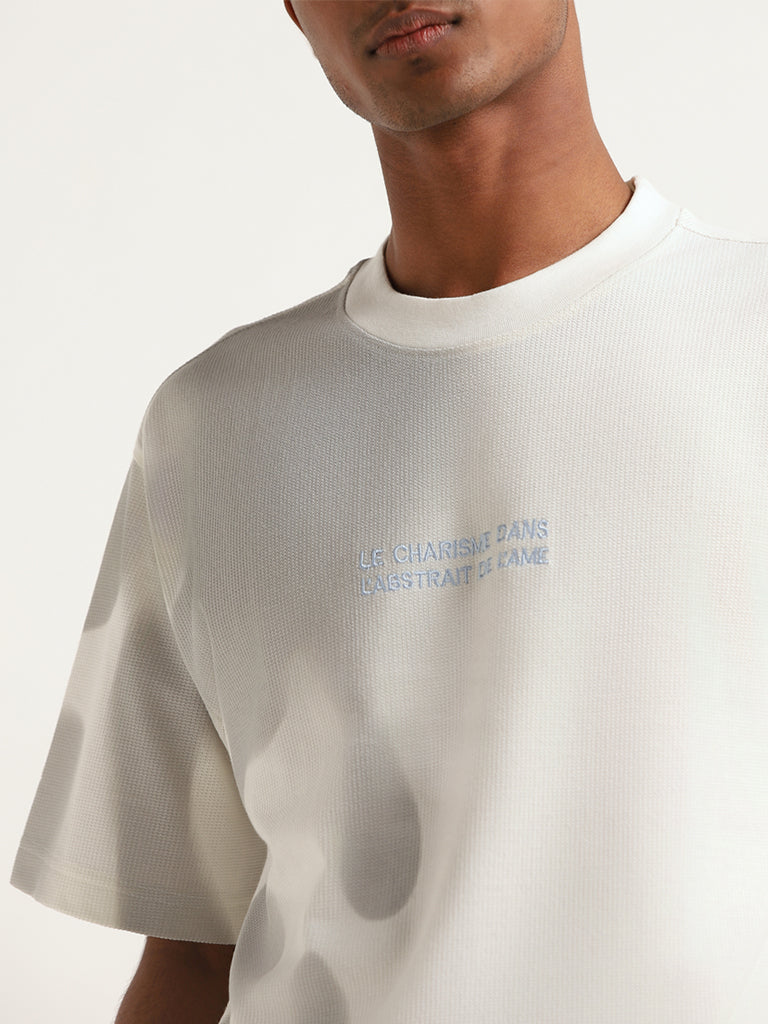 Nuon Off-White Knit Weave Relaxed Fit T-Shirt