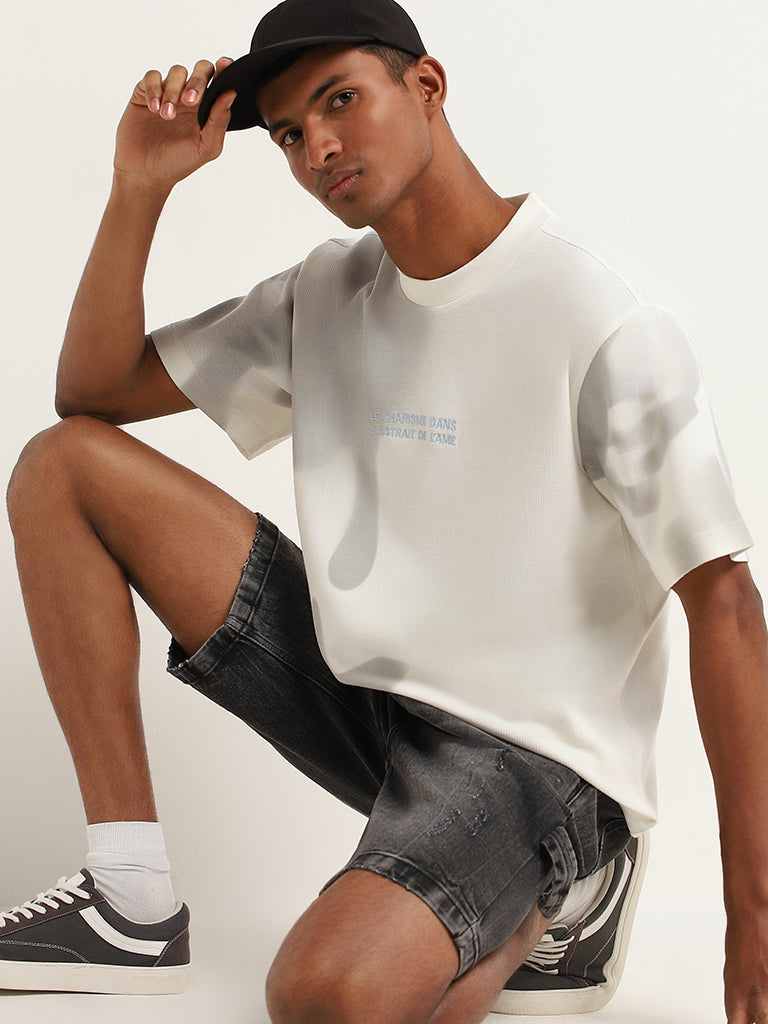 Nuon Off-White Knit Weave Relaxed Fit T-Shirt