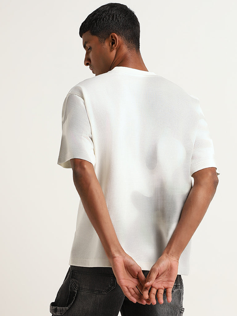 Nuon Off-White Knit Weave Relaxed Fit T-Shirt