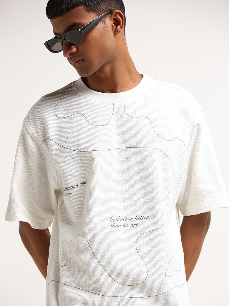 Nuon Off-White Printed Relaxed Fit T-Shirt