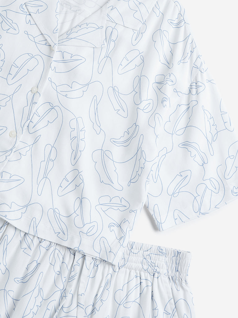 Y&F Kids White Leaf Design Shirt & Shorts Set