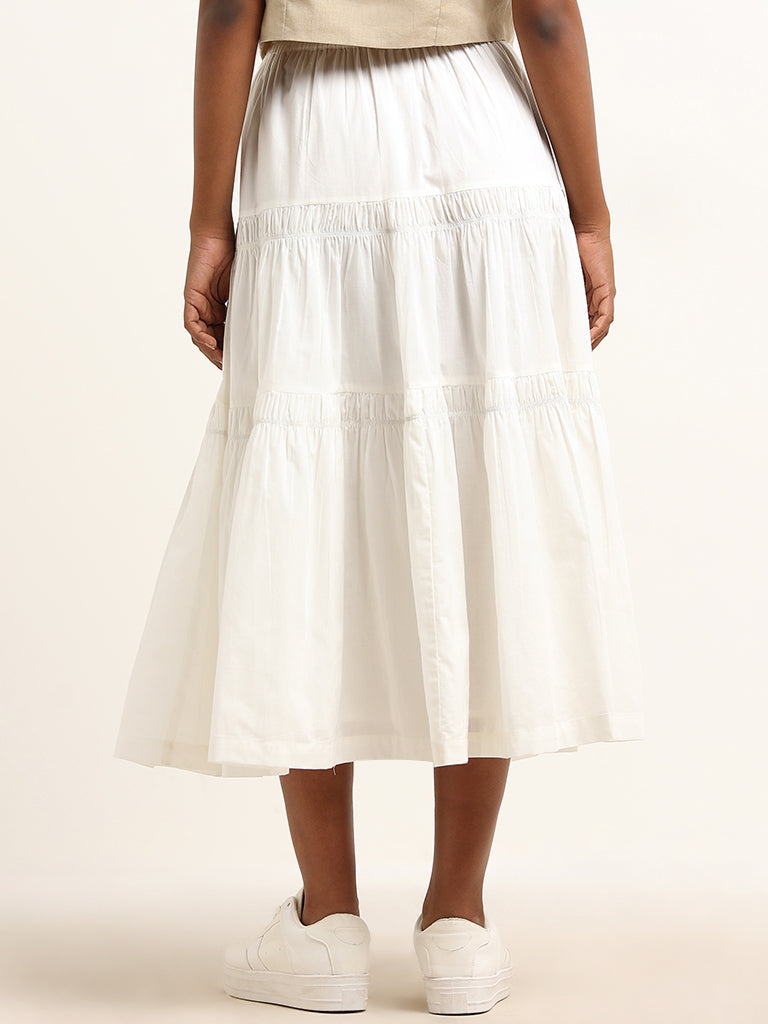 Bombay Paisley White Tiered Mid Rise Cotton Skirt