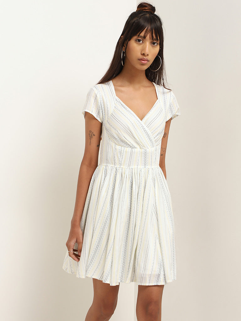 Bombay Paisley White Printed Cotton Skater Dress