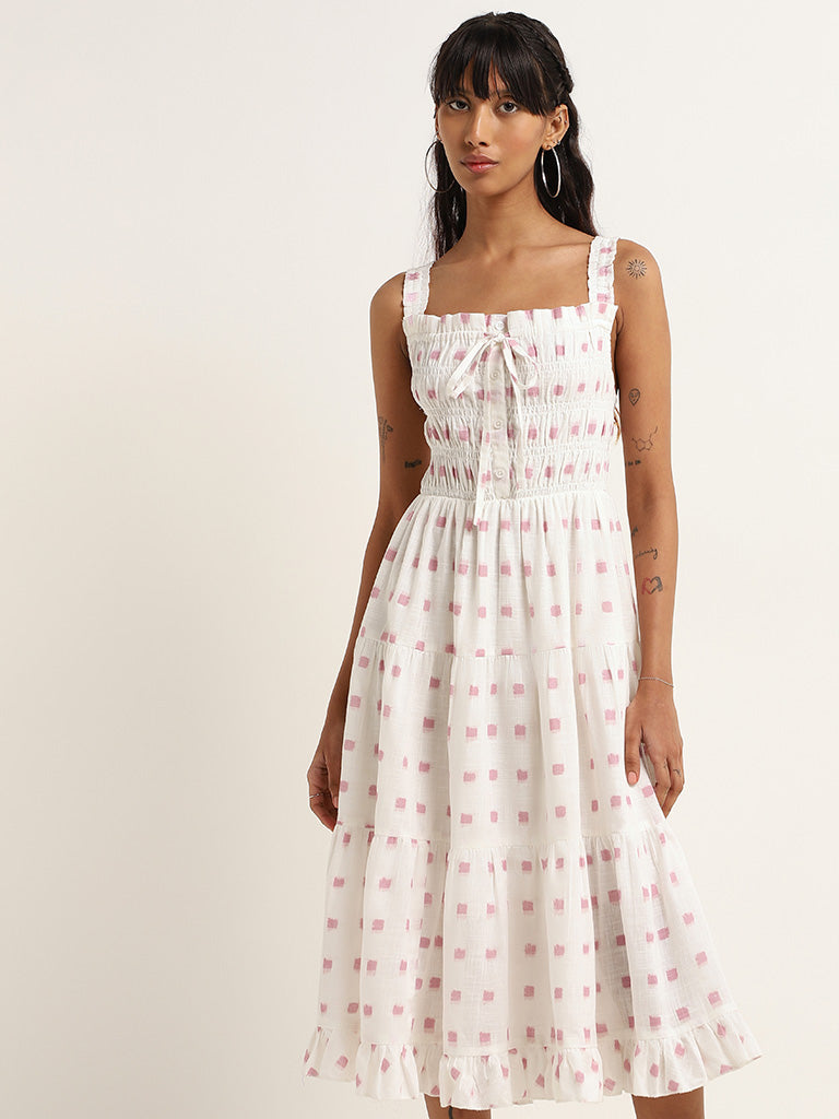 Bombay Paisley White Printed Cotton Tiered Dress