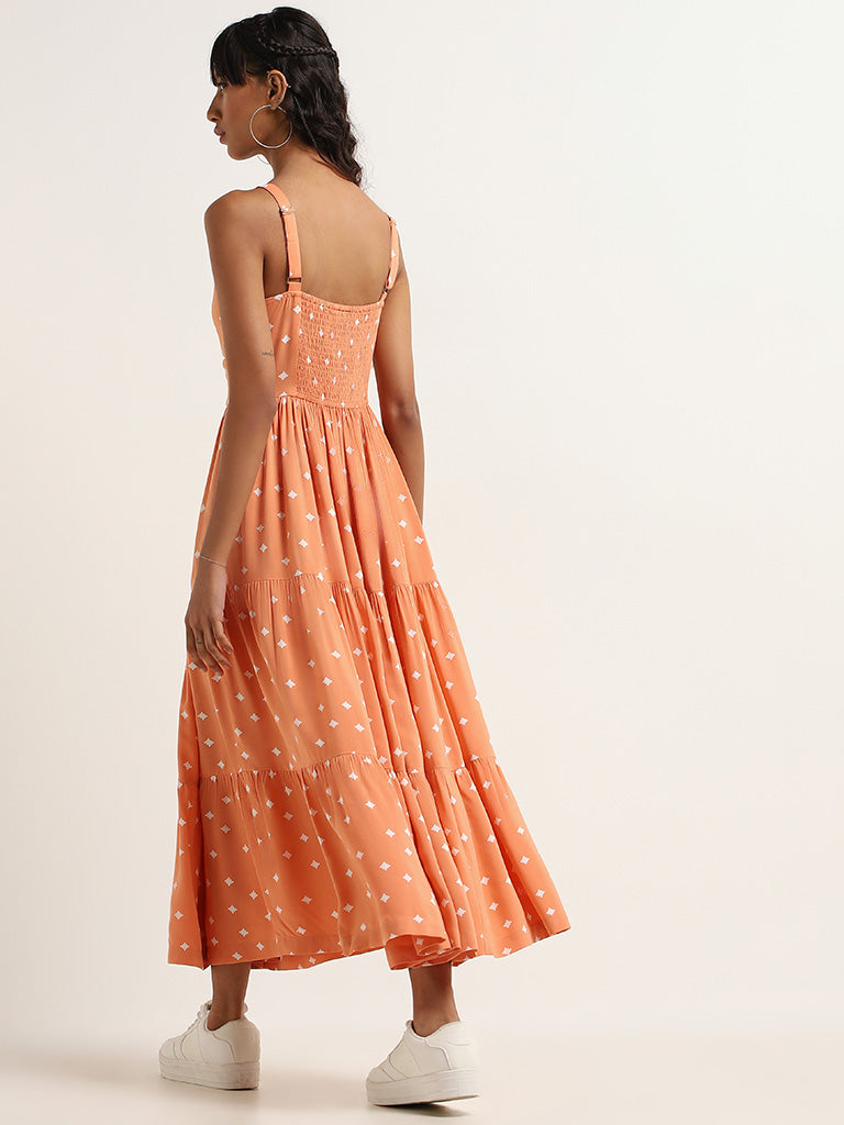 Bombay Paisley Peach Printed Tiered Dress