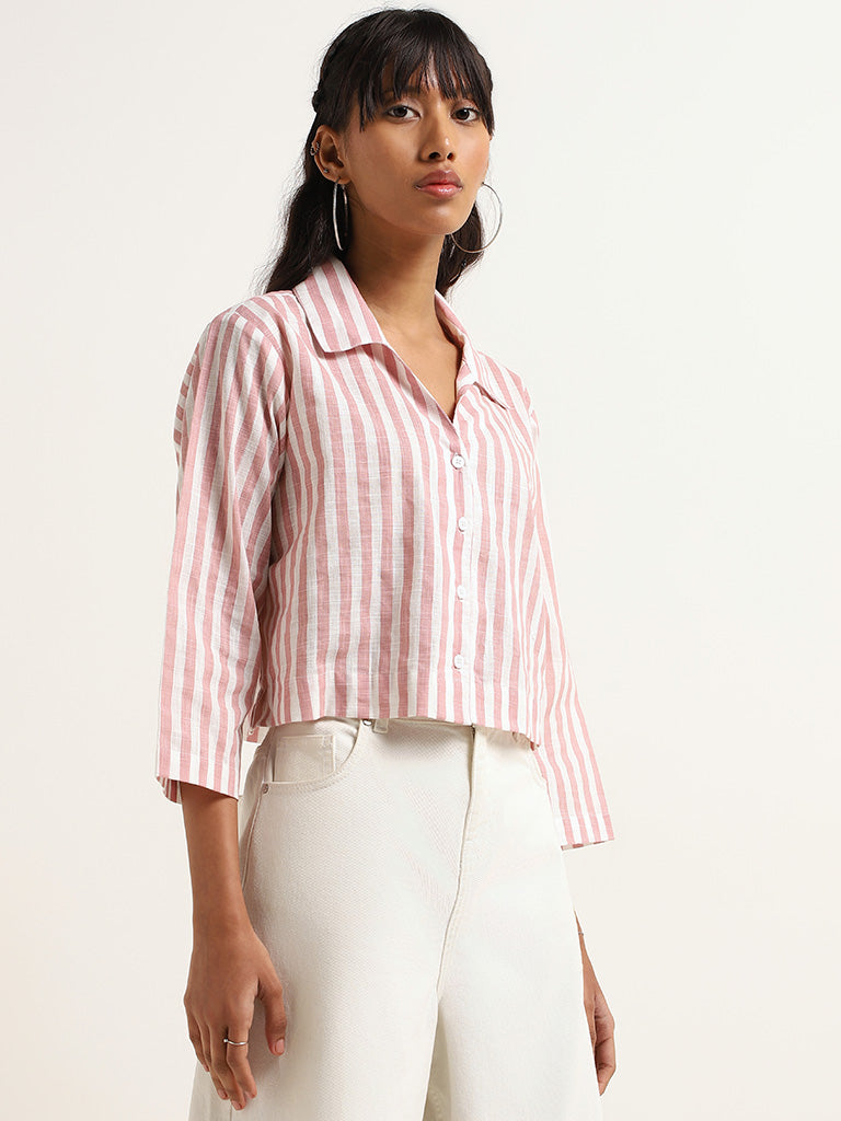 Bombay Paisley Pink Striped Crop Shirt