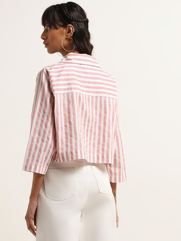 Bombay Paisley Pink Striped Crop Shirt