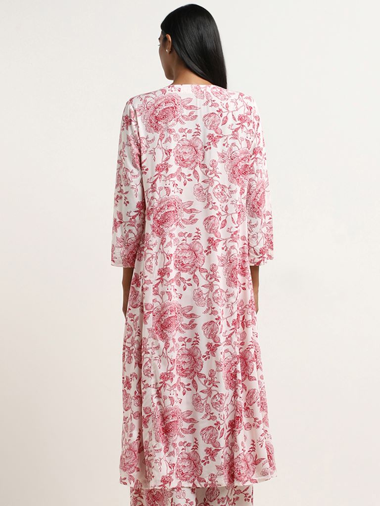 Zuba Red Rose Printed A-line Kurta