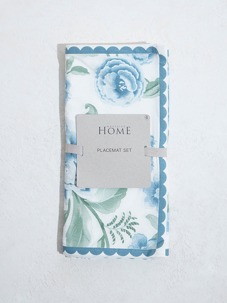 Westside Home Blue Oriental Floral Placemats (Set of 6)