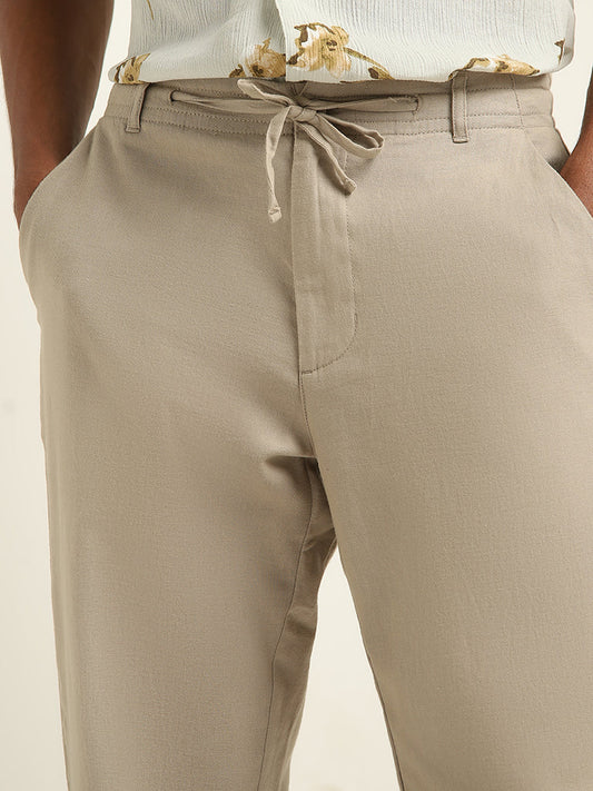 ETA Taupe Relaxed-Fit Mid-Rise Cotton Blend Chinos