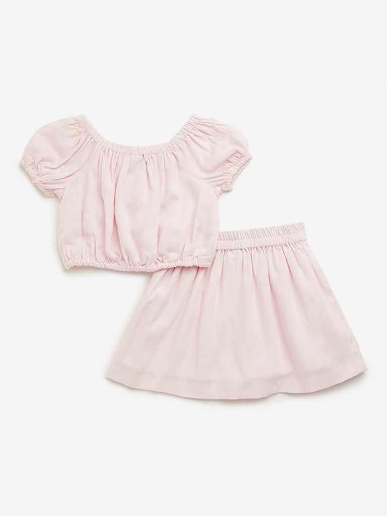 HOP Kids Pink Floral Top & Mid Rise Skirt Set