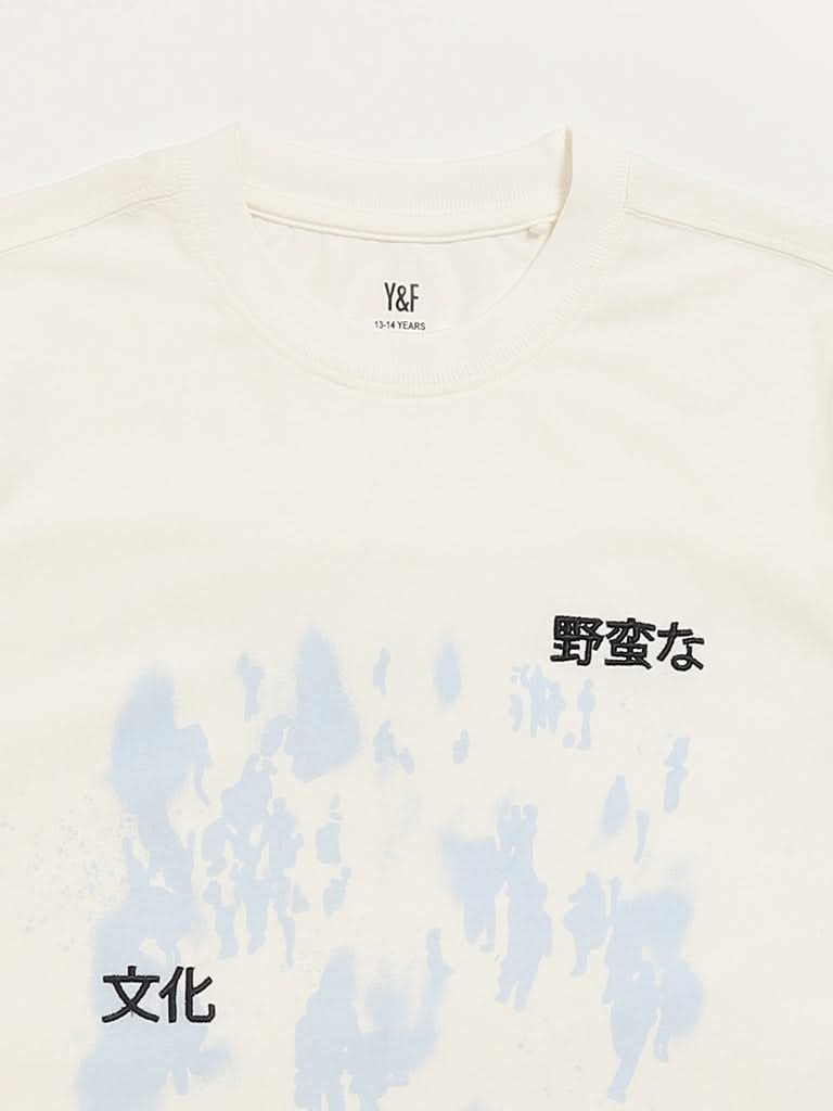 Y&F Kids Off-White Graphic Print T-Shirt