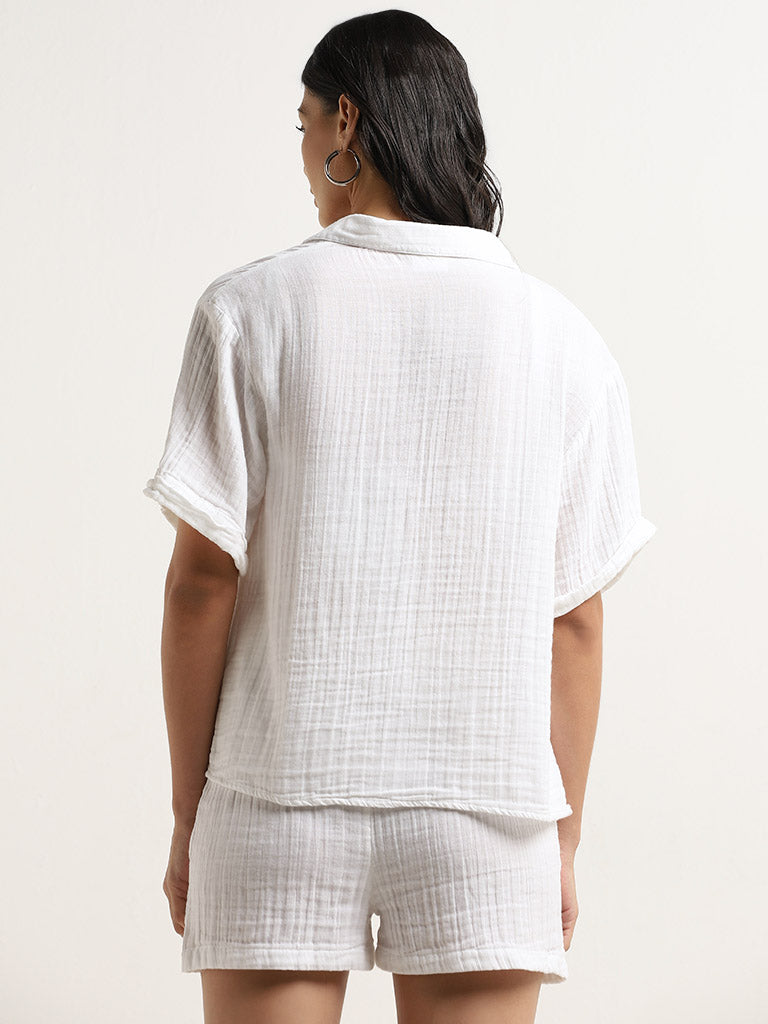 Wunderlove White Crinkle Textured Cotton Shirt