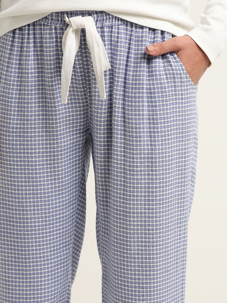 Wunderlove Blue Checkered Mid Rise Pyjamas