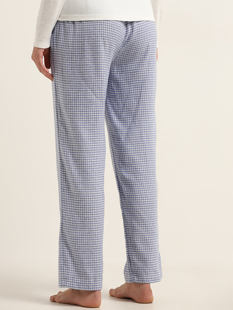 Wunderlove Blue Checkered Mid Rise Pyjamas