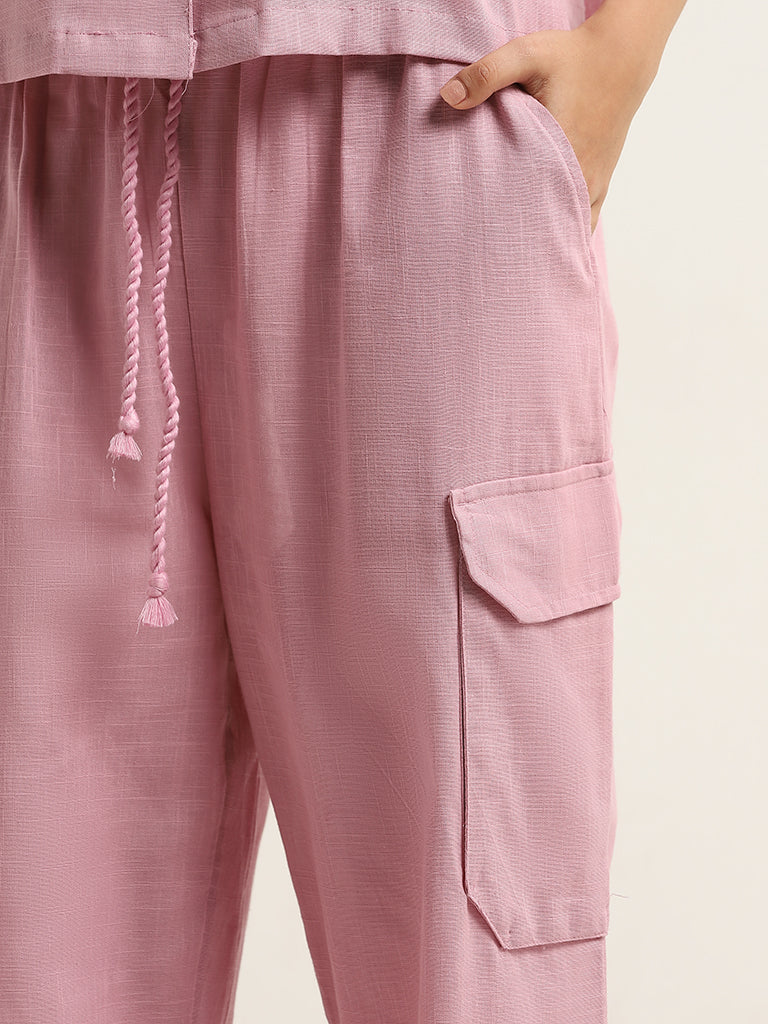 Superstar Light Pink Wide-Leg Cotton High-Rise Cargo Pants