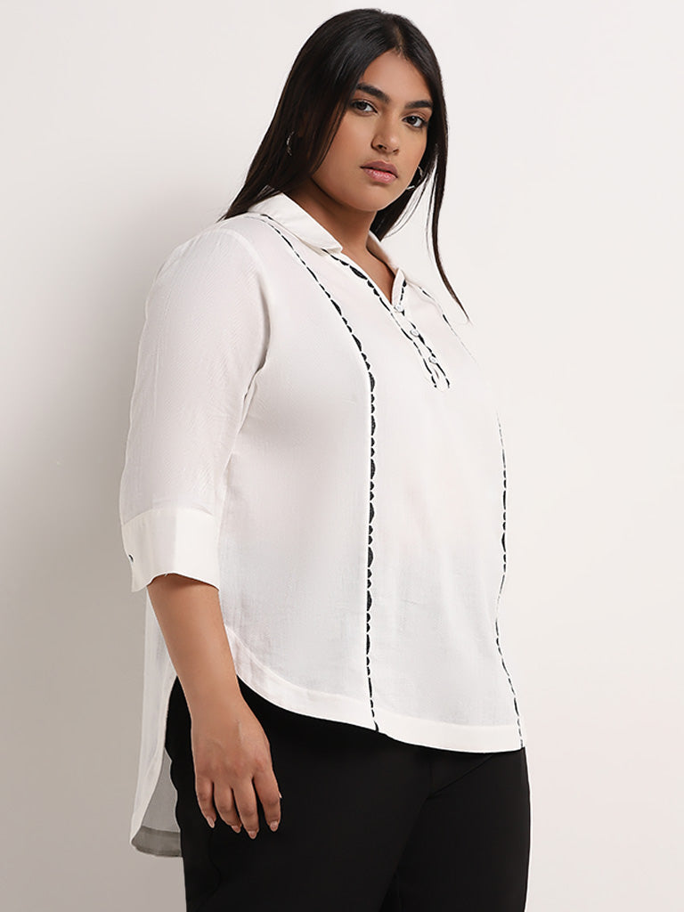 Gia White Ribbed Cotton High Low Blouse