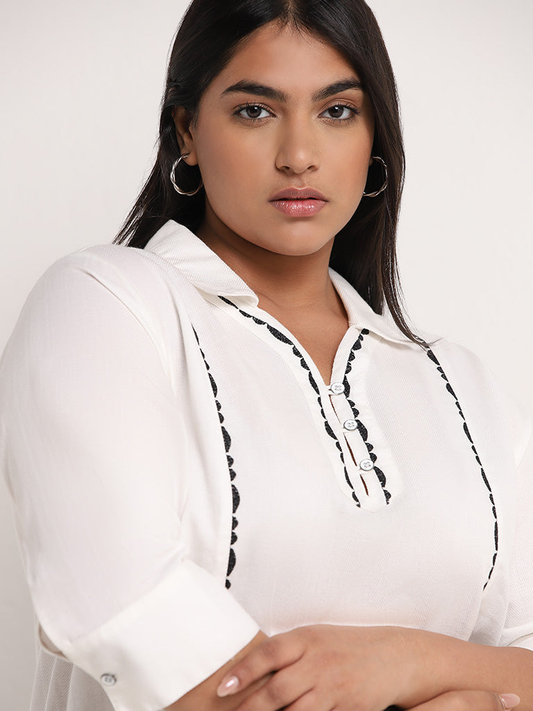 Gia White Ribbed Cotton High Low Blouse