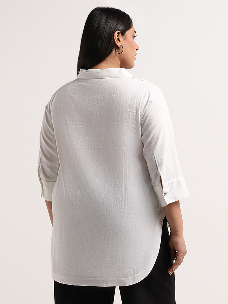 Gia White Ribbed Cotton High Low Blouse