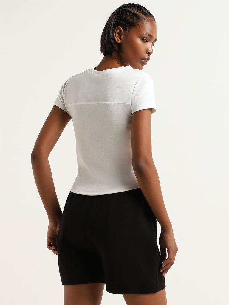 Studiofit White Ribbed Zipper Top