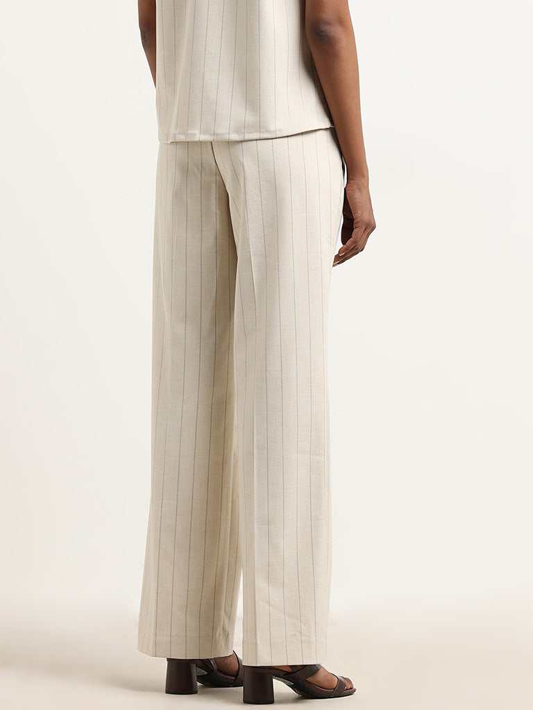 Wardrobe Beige Stripe Pattern High-Rise Trousers