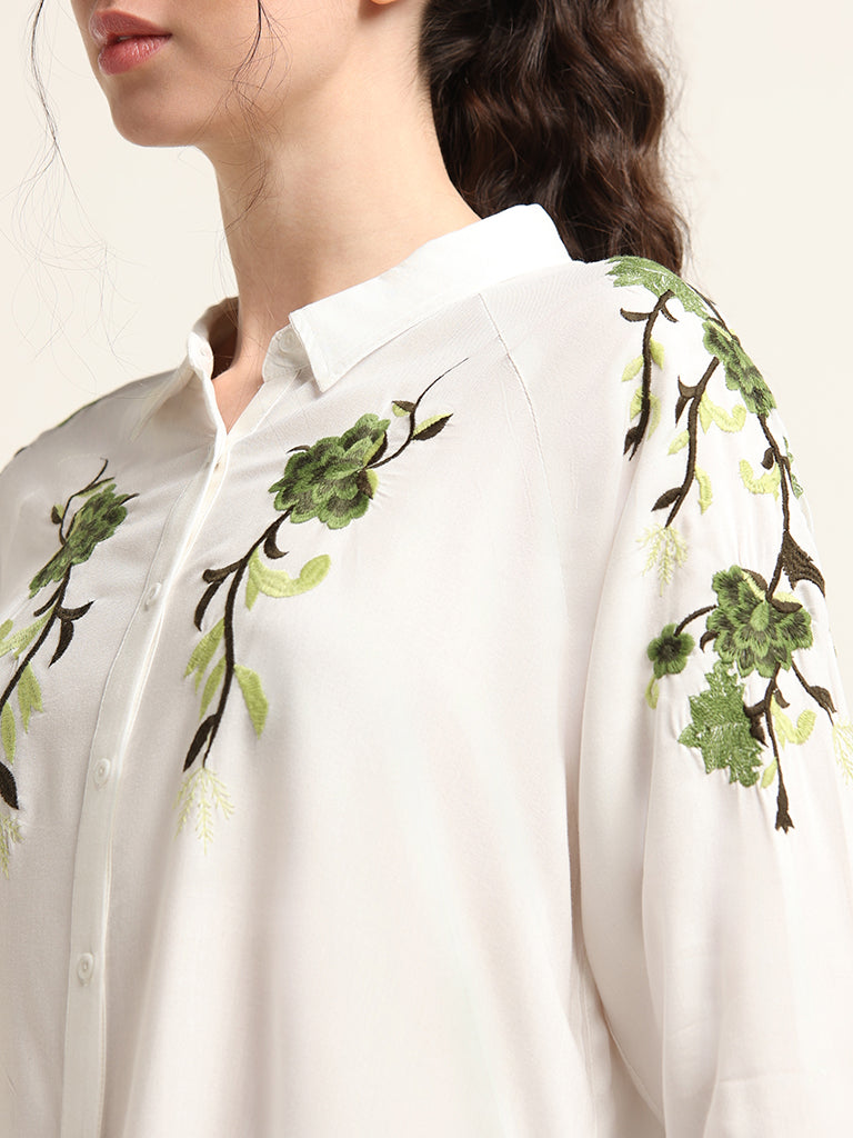 LOV White Embroidered Drop Tail Shirt