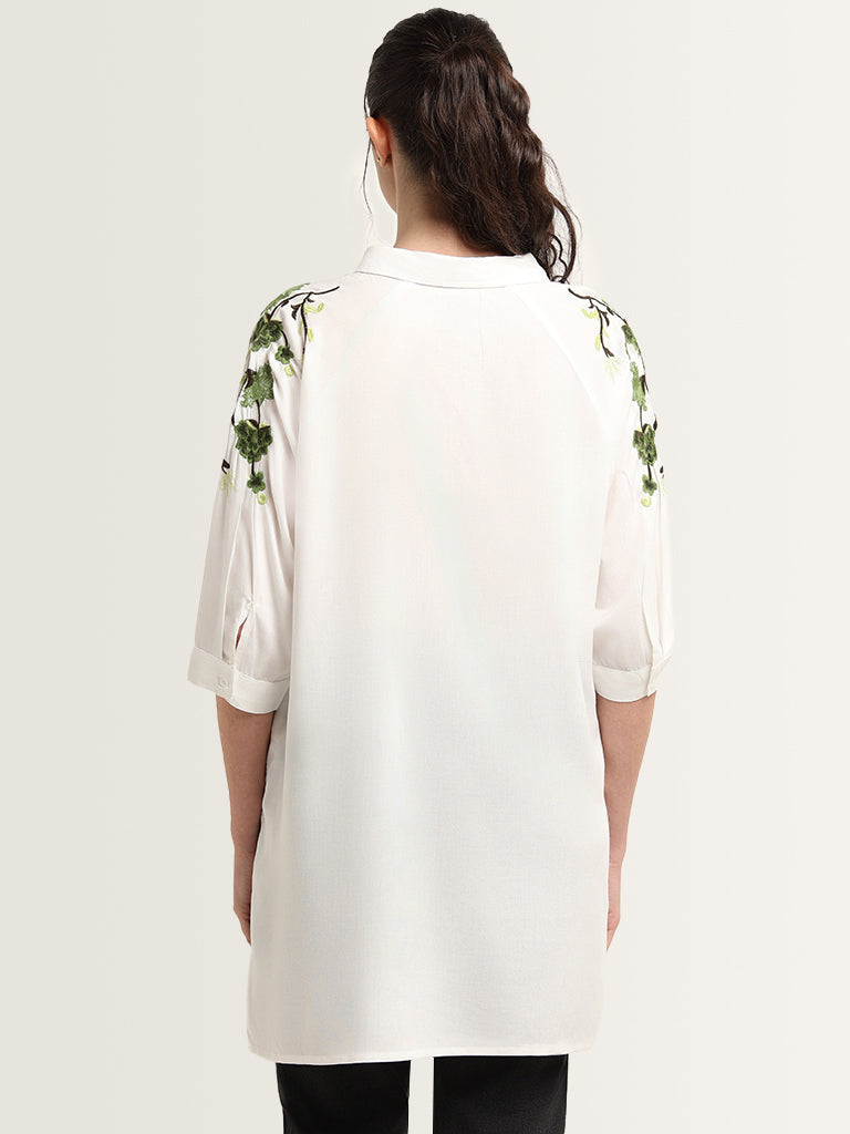 LOV White Embroidered Drop Tail Shirt