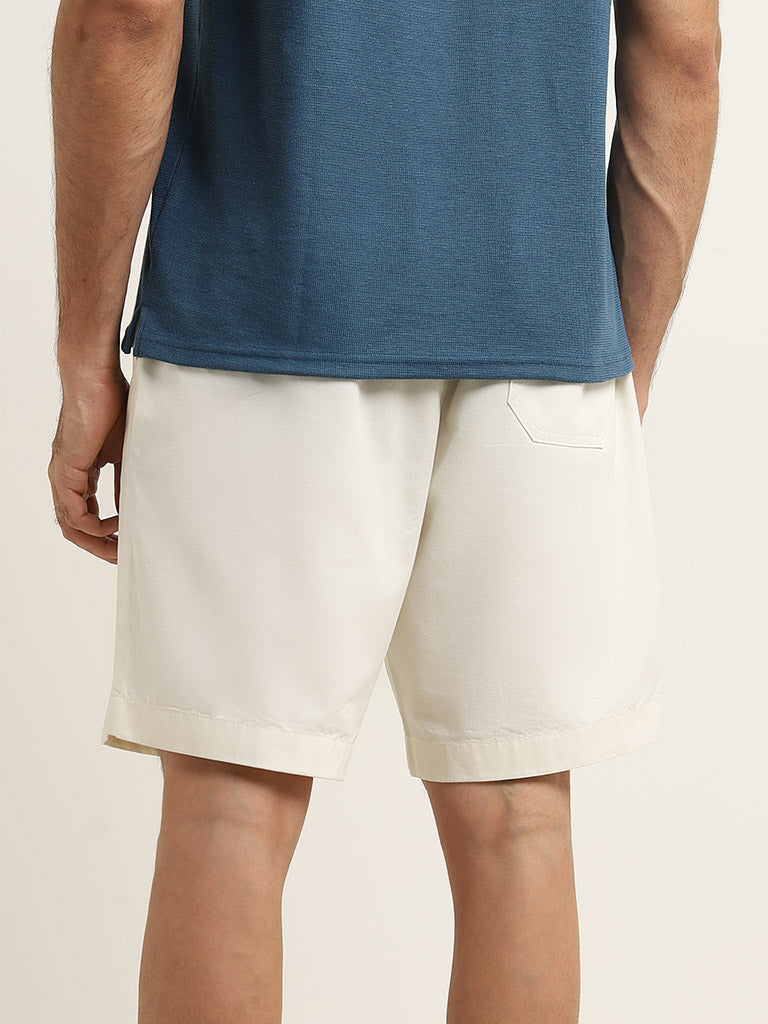 WES Lounge Off-White Mid-Rise Relaxed Fit Shorts