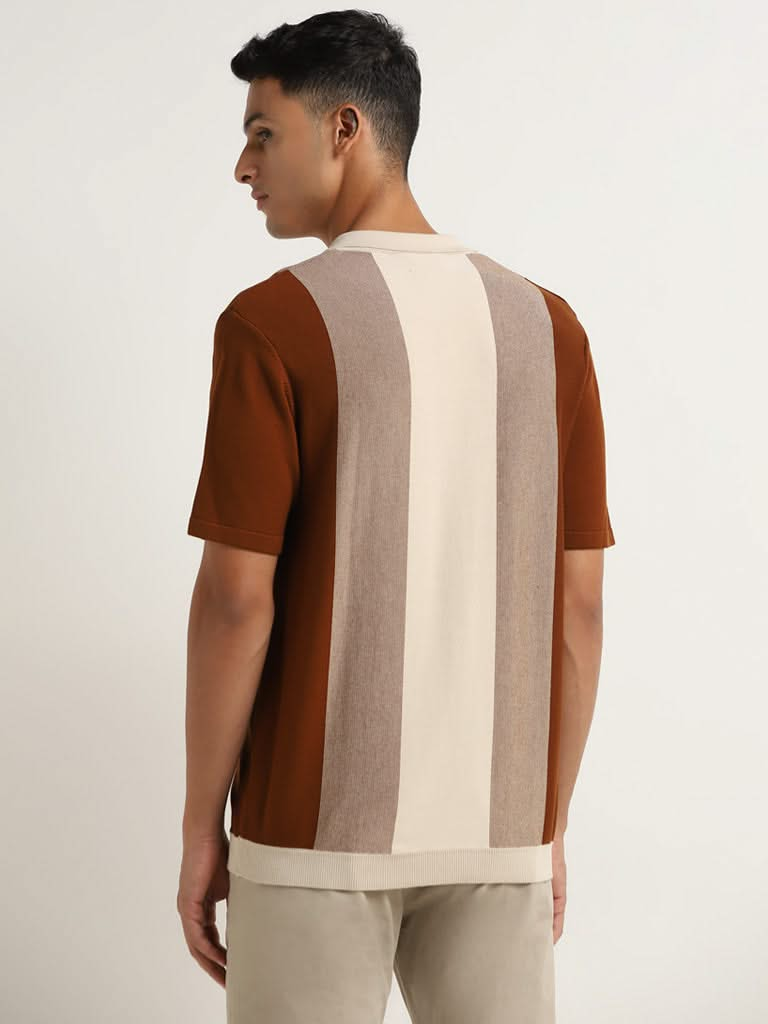 WES Casuals Beige Color Blocked Slim-Fit T-Shirt