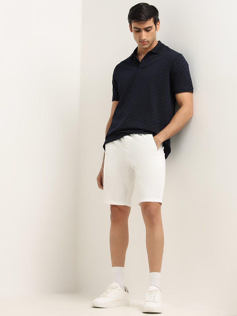 WES Casuals Navy Ribbed Slim Fit Polo T-Shirt