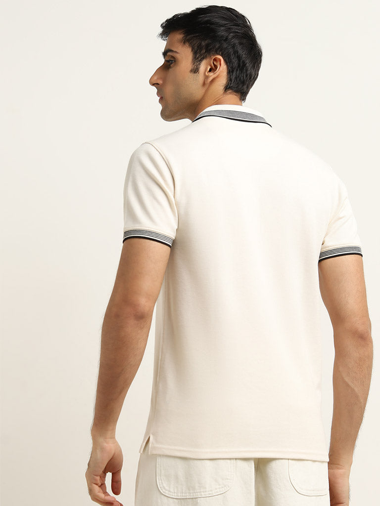 WES Casuals Off-White Slim-Fit Polo T-Shirt