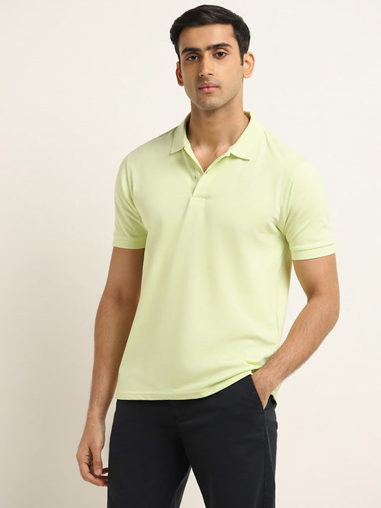 WES Casuals Lime Solid Slim Fit Polo T-Shirt