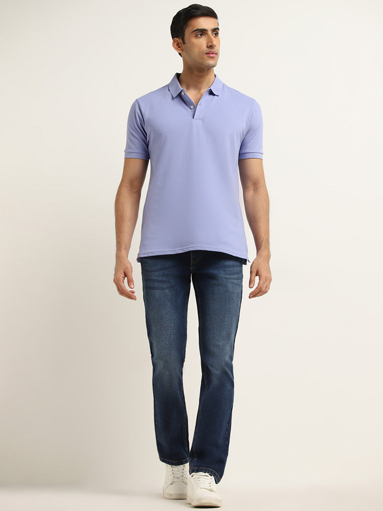 WES Casuals Lilac Solid Slim Fit Polo T-Shirt