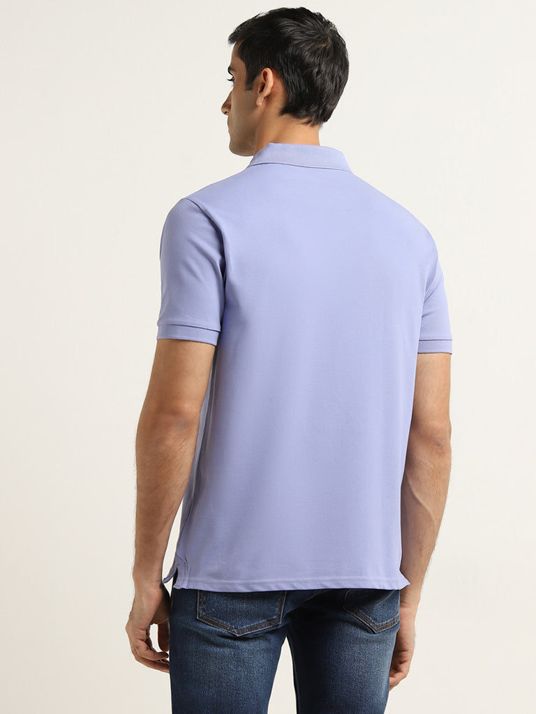 WES Casuals Lilac Solid Slim Fit Polo T-Shirt