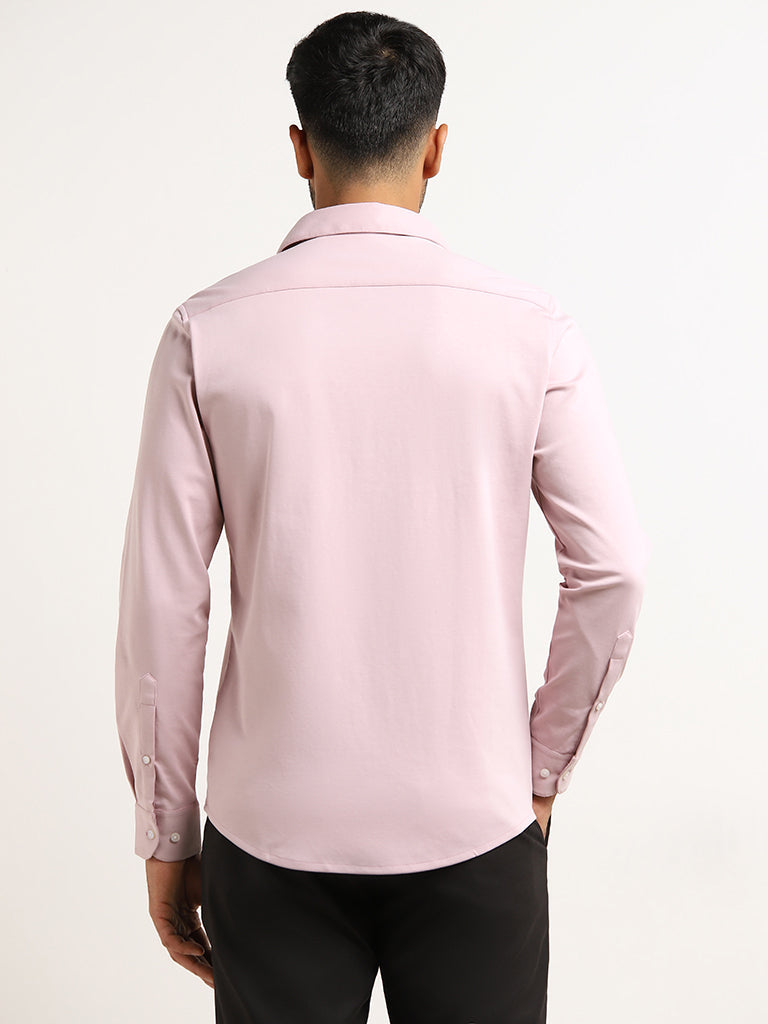 WES Formals Light Pink Solid Cotton Blend Slim Fit Shirt