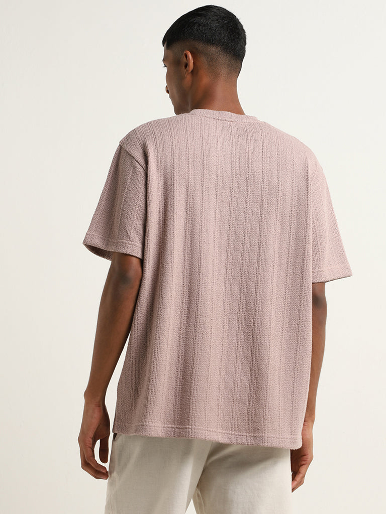 ETA Dusty Pink Relaxed Fit Striped Cotton Blend T-Shirt