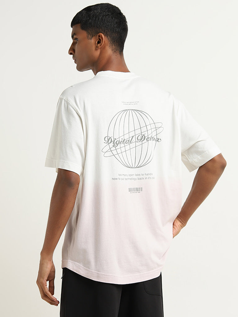 Studiofit White Printed Relaxed-Fit Cotton T-Shirt