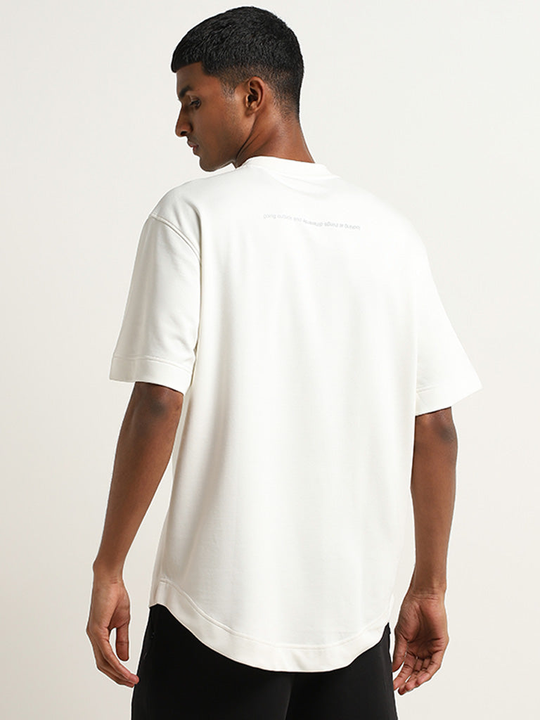 Studiofit Off-White Text Embossed Relaxed Fit T-Shirt