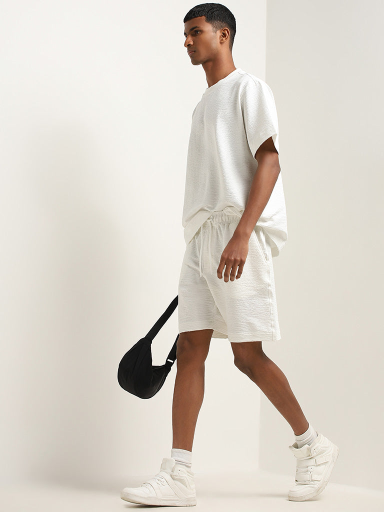 Studiofit Off-White Waffle-Textured Relaxed Fit T-Shirt