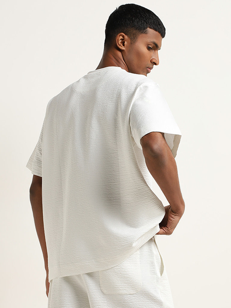 Studiofit Off-White Waffle-Textured Relaxed Fit T-Shirt