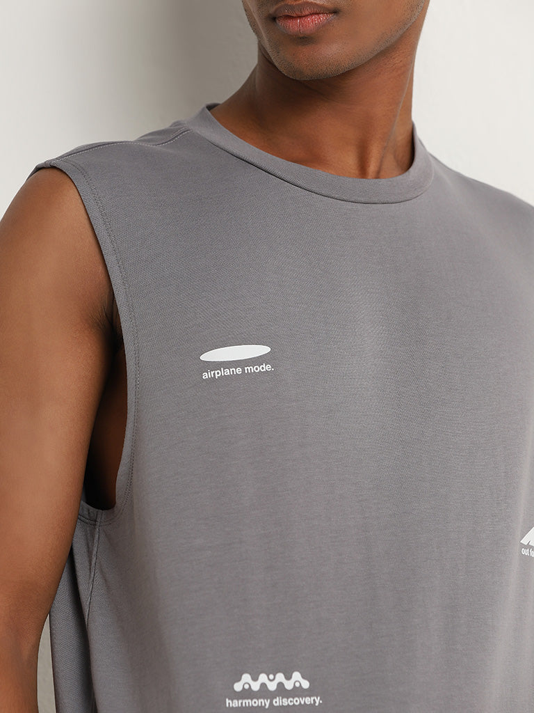 Studiofit Dark Grey Embossed Relaxed Fit T-Shirt