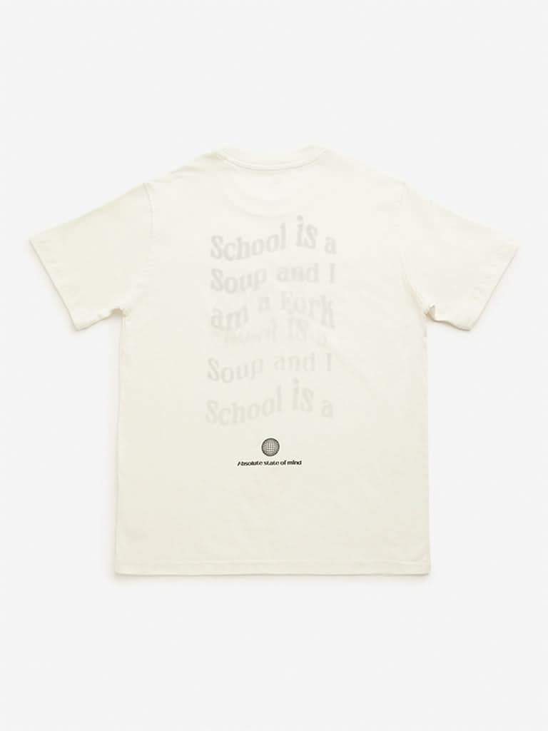 Y&F Kids Off-White Text Printed T-Shirt