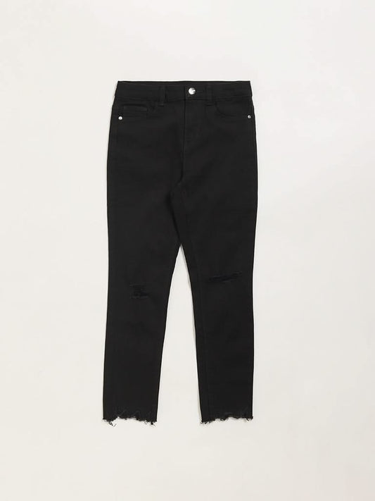 Y&F Kids Black Relaxed Fit Mid Rise Distress Jeans