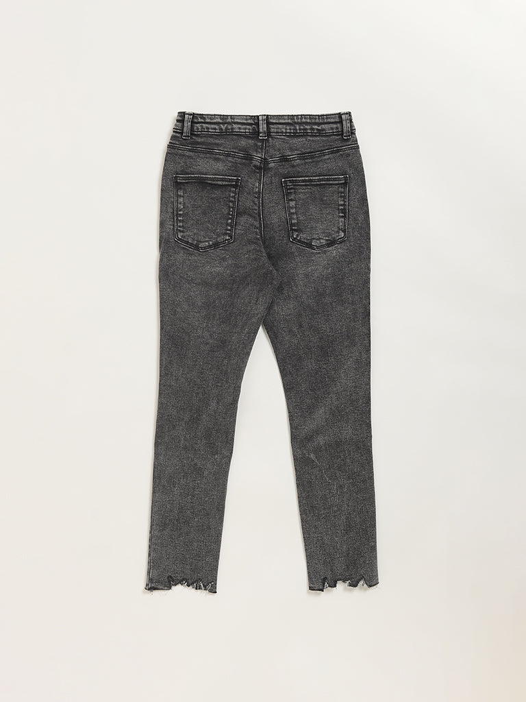 Y&F Kids Grey Relaxed Fit Mid Rise Distress Jeans