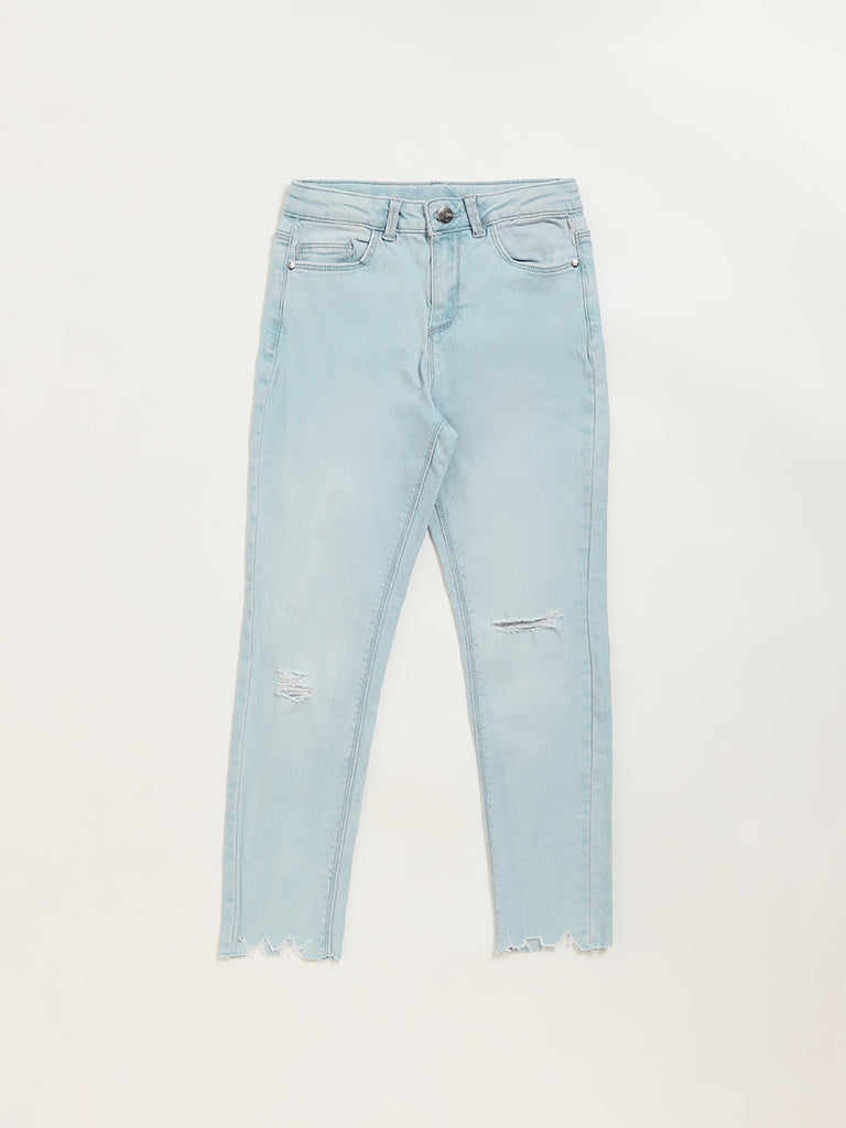 Y&F Kids Light Blue Relaxed Fit Mid Rise Distress Jeans