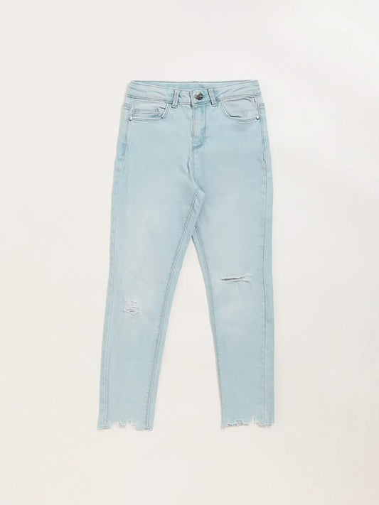 Y&F Kids Light Blue Relaxed Fit Mid Rise Distress Jeans