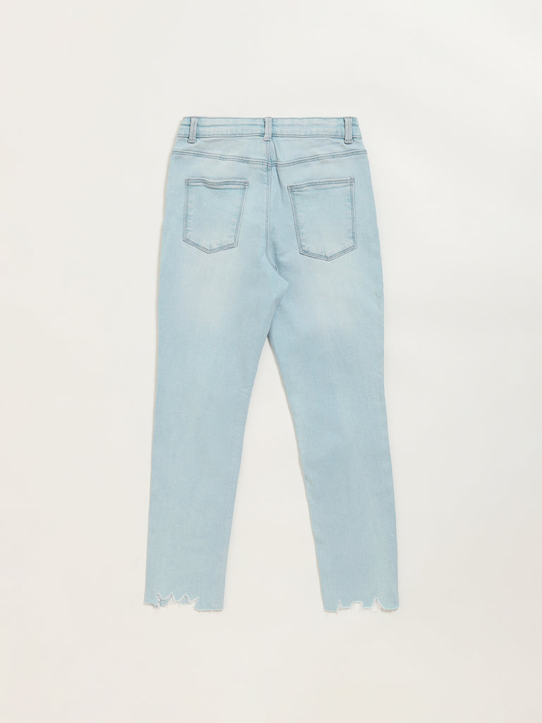 Y&F Kids Light Blue Relaxed Fit Mid Rise Distress Jeans