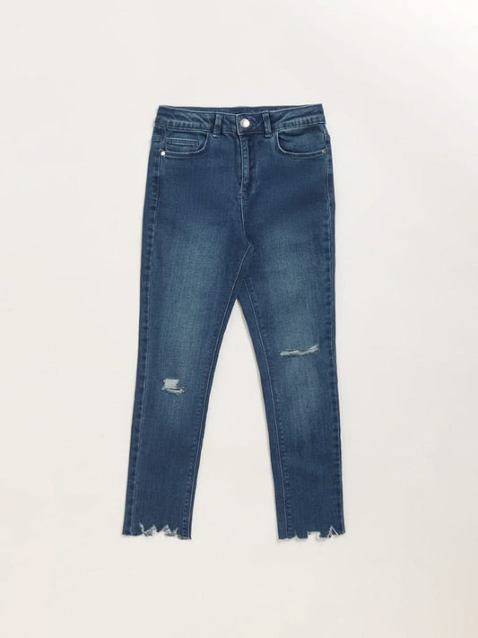 Y&F Kids Blue Relaxed Fit Mid Rise Distress Jeans